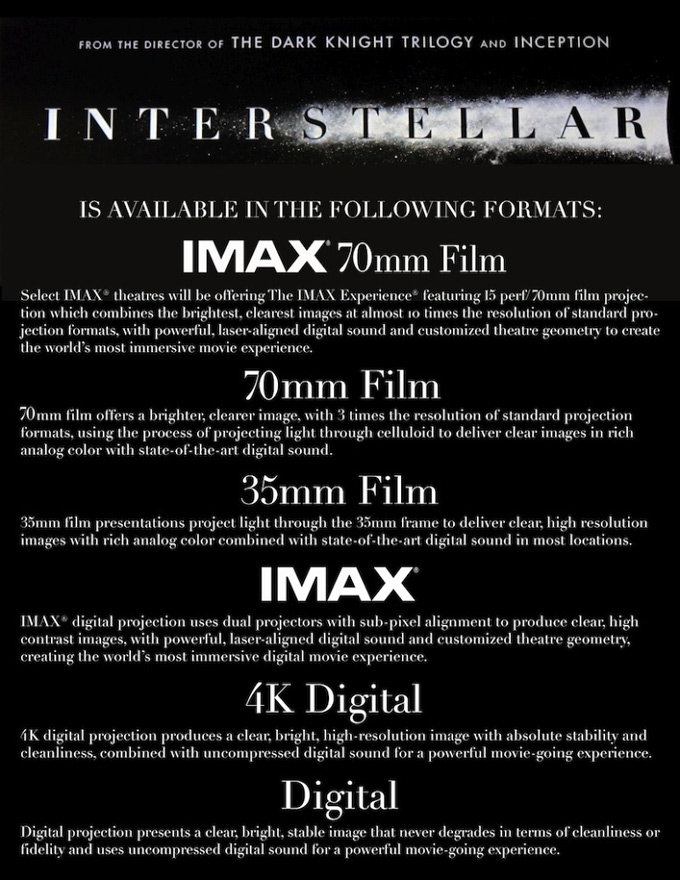 Interstellar, formats