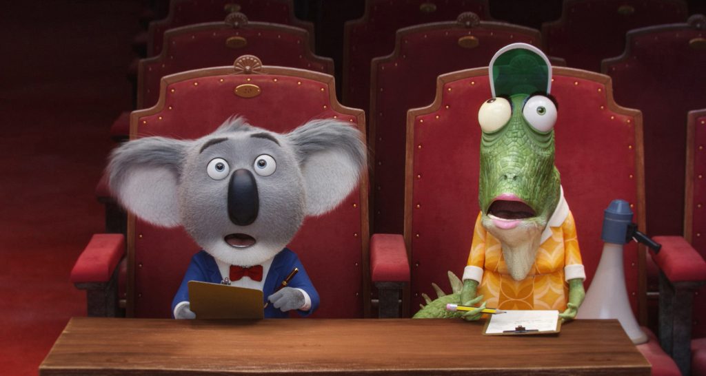 Academy Award® winner MATTHEW MCCONAUGHEY stars as dapper Koala Buster Moon and director GARTH JENNINGS voices elderly lizard Miss Crawly in Sing, a musical comedy about finding the shining star that lives inside all of us. Credit: Illumination Entertainment and Universal Pictures