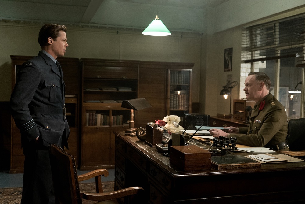 Brad Pitt plays Max Vatan and Jared Harris plays Frank Heslop in Allied from Paramount Pictures.