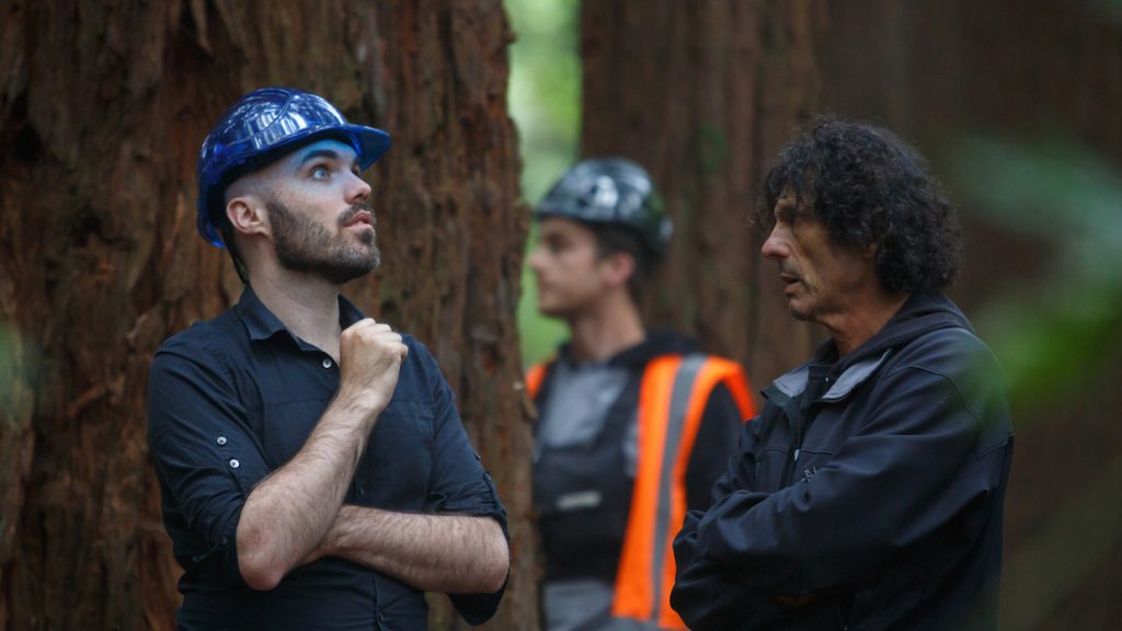 Director David Lowery and cinematographer Bojan Bazelli on the set of Disney's PETE'S DRAGON, the adventure of a boy named Pete and his best friend Elliot, who just happens to be a dragon.