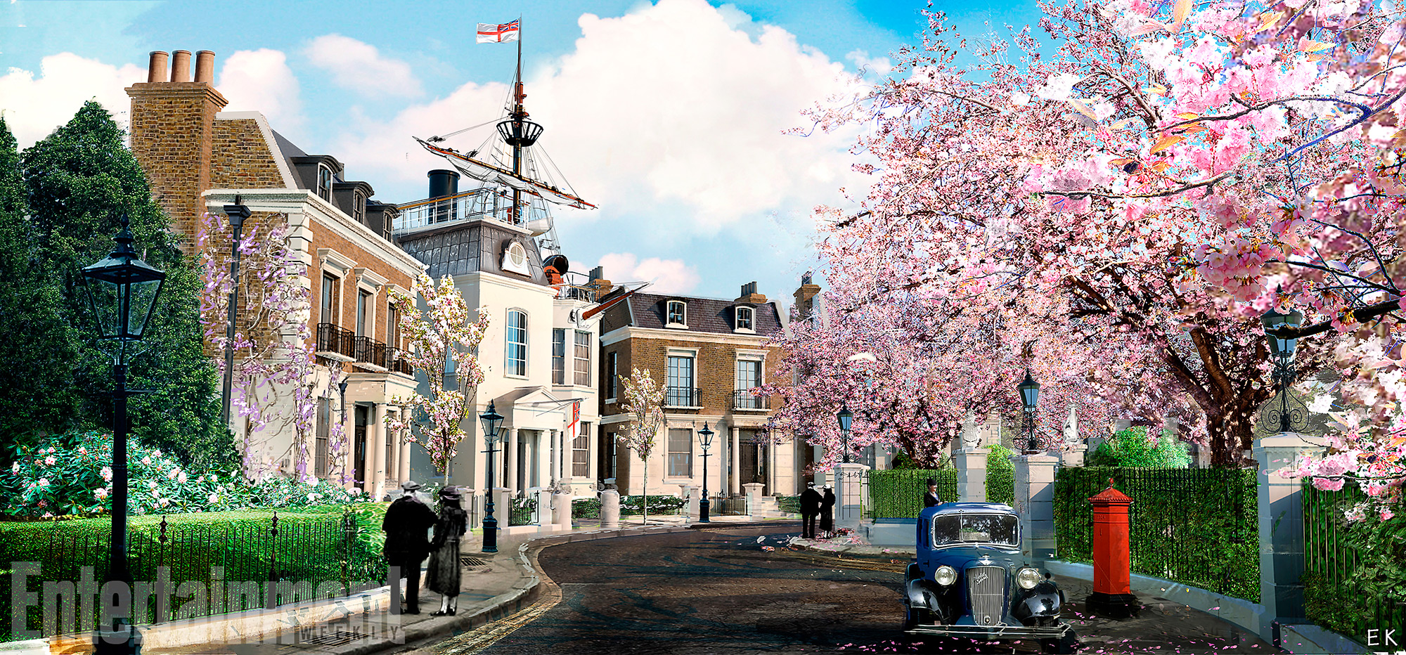 Concept-art-of-the-re-imagined-(though-still-cheerfully-familiar)-Cherry-Tree-Lane-in-the-springtime-Mary-Poppins-Returns
