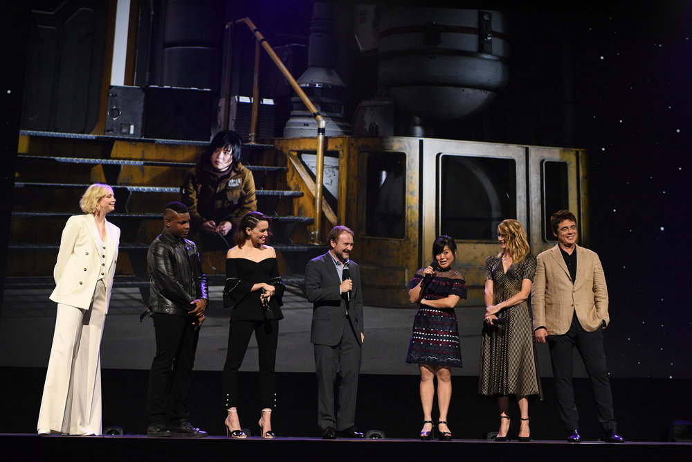 GWENDOLINE CHRISTIE, JOHN BOYEGA, DAISY RIDLEY, RIAN JOHNSON, KELLY MARIE TRAN, LAURA DERN, BENICIO DEL TORO
