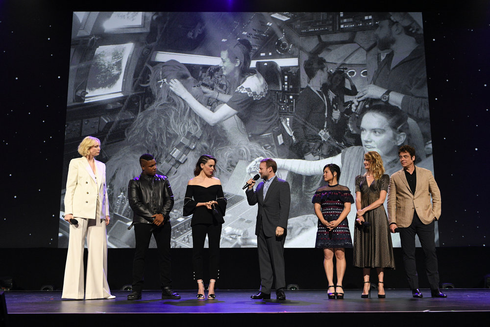 GWENDOLINE CHRISTIE, JOHN BOYEGA, DAISY RIDLEY, RIAN JOHNSON, KELLY MARIE TRAN, LAURA DERN, BENICIO DEL TORO