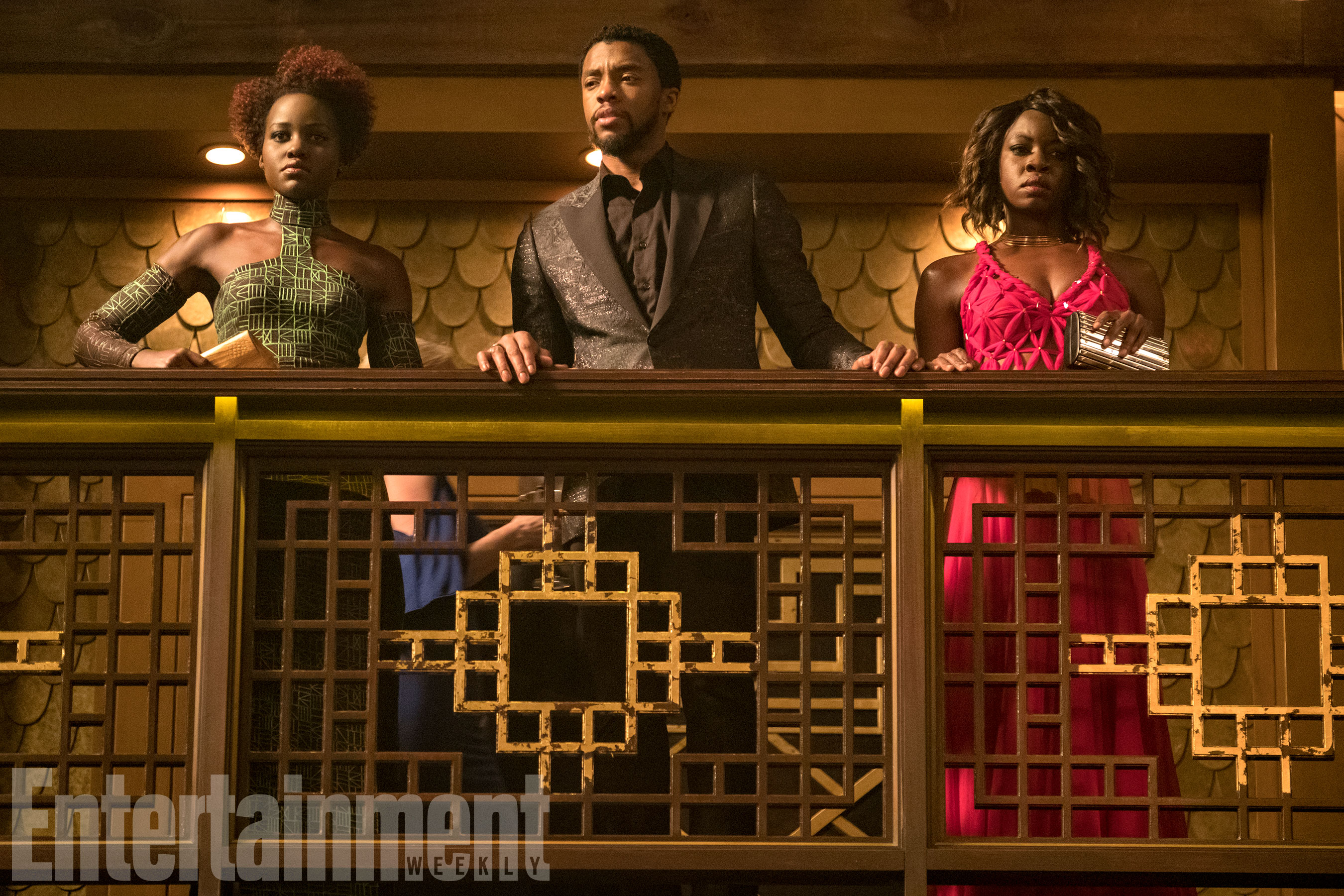 Marvel Studios' BLACK PANTHER L to R: Nakia (Lupita Nyong'o), T'Challa/Black Panther (Chadwick Boseman) and Okoye (Danai Gurira) Credit: Matt Kennedy/©Marvel Studios 2018