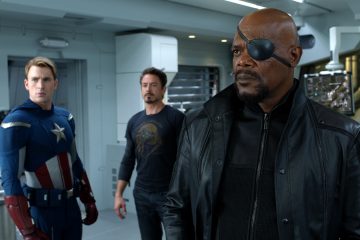 ?Marvel's The Avengers?..L to R: Captain America (Chris Evans), Tony Stark (Robert Downey Jr.) and Nick Fury (Samuel L. Jackson)..Ph: Film Frame ..© 2011 MVLFFLLC. TM & © 2011 Marvel. All Rights Reserved.