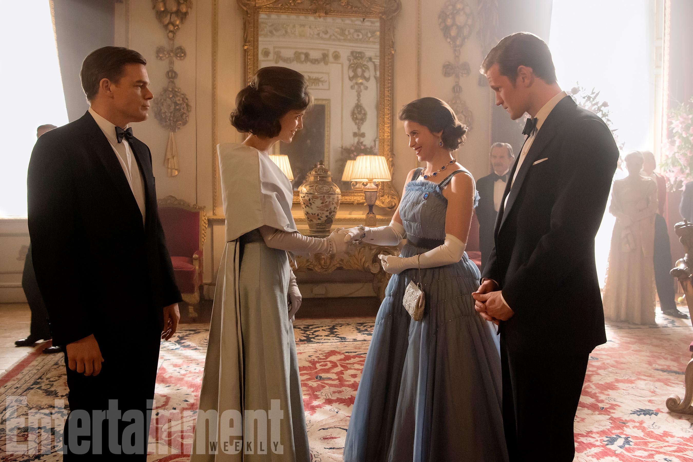 The Crown (L to R) Michael C. Hall, Jodi Balfour, Claire Foy, Matt Smith