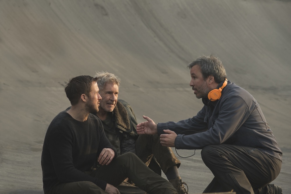 RYAN GOSLING, HARRISON FORD and Director DENIS VILLENEUVE on the set of Alcon EntertainmentÕs sci fi thriller BLADE RUNNER 2049