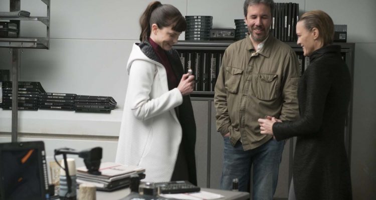Sylvia Hoeks, Director Denis Villeneuve, and Robin Wright on the set of Blade Runner 2049 in association with Columbia Pictures, domestic distribution by Warner Bros. Pictures and international distribution by Sony Pictures Releasing International.