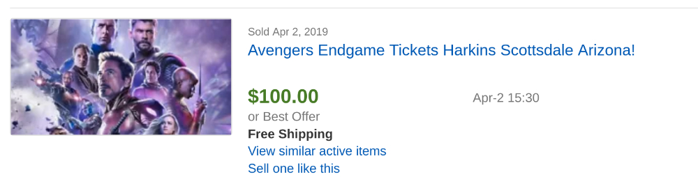 Avengers Endgame ticket scalping