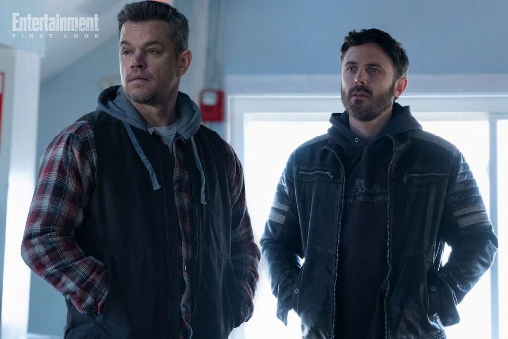 Matt Damon and Casey Affleck in The Instigators (2024).