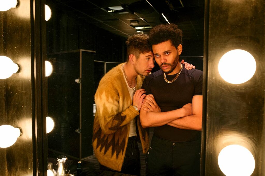 Barry Keoghan as Lee and Abel "The Weeknd" Tesfaye as Abel in Hurry Up Tomorrow. Jenna Ortega as Anima and Abel "The Weeknd" Tesfaye as Abel in Hurry Up Tomorrow.