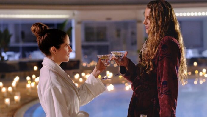 Friends turned enemies and back again Anna Kendrick (left) as Stephanie and Blake Lively (right) as Emily lock eyes while sharing a martini by the pool in Italy in Paul Feig's ANOTHER SIMPLE FAVOR.