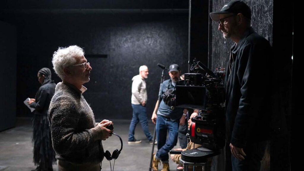 Ed Solomon and Steven Soderbergh on the set of "The Christophers."
