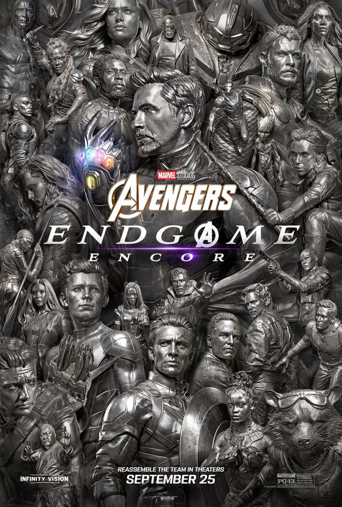 Yes—this needs to be much more precise. **The four-minute difference comes from the publicly listed runtime, not anything Marvel says in the trailer announcement**, and the trailer itself is entirely existing “Endgame” footage. Multiple theater listings currently put “Encore” at 3h 5m. ([Banbury - The Light][1])

# ‘Avengers: Endgame Encore’ Trailer: Re-Release Runs 4 Minutes Longer & Includes Exclusive ‘Doomsday’ Look

Seven years later, **Marvel Studios** wants audiences to assemble for **“Avengers: Endgame”** one more time.

The studio has released a new trailer and poster for **“Avengers Endgame: Encore,”** a theatrical re-release of **Anthony and Joe Russo**’s 2019 blockbuster arriving September 25, with tickets now on sale. The trailer itself doesn’t reveal anything new, instead revisiting some of the film’s biggest moments as Marvel prepares to put the Infinity Saga finale back on the big screen ahead of December’s “Avengers: Doomsday.”

What audiences will actually get beyond the original movie is a little more intriguing. Marvel says the Encore presentation will include an **“exclusive look” at “Avengers: Doomsday.”** Additionally, viewers seeing the film on IMAX and Infinity Vision-certified screens will receive **another sneak peek** at the upcoming Avengers movie.

Marvel hasn’t specified what either look contains or how long they run. However, theater listings have “Avengers Endgame: Encore” clocking in at **185 minutes, or 3 hours and 5 minutes—four minutes longer than the original 181-minute theatrical cut.** Whether all four of those additional minutes are devoted to “Doomsday,” or include some other material, remains unclear.

That makes the “Doomsday” tease the real selling point here. **Robert Downey Jr.**, whose Tony Stark/Iron Man died defeating Thanos in “Endgame,” is returning to the MCU as Doctor Doom, with the Russos once again directing. The filmmakers have been unusually cagey about precisely what Downey’s return means, recently describing Doom as a “brand-new character that you can’t even guess at.” [Read our previous coverage](https://theplaylist.net/robert-downey-jr-doctor-doom-complete-new-direction-20260713/?utm_source=chatgpt.com)

Originally released in 2019, “Endgame” was directed by the Russos from a screenplay by **Christopher Markus** and **Stephen McFeely**, with a sprawling cast led by Downey, **Chris Evans, Chris Hemsworth, Mark Ruffalo, Scarlett Johansson, Jeremy Renner**, and **Josh Brolin**. The film briefly became the highest-grossing movie of all time and served as Marvel’s massive closing chapter to the first 22 films of the MCU. [Read our original ‘Avengers: Endgame’ review](https://theplaylist.net/avengers-endgame-review-20190423/?utm_source=chatgpt.com)

Infinity Vision, meanwhile, is Disney’s new certification for premium large-format theaters, promising qualifying venues with large screens, brighter projection, and high-end sound.

“Avengers Endgame: Encore” returns to theaters September 25. “Avengers: Doomsday” opens December 18. Watch the trailer below.

**Subhead:** Marvel’s 2019 blockbuster returns September 25 with an exclusive “Doomsday” look, plus an additional sneak peek on IMAX and Infinity Vision screens.

**Meta:** ‘Avengers Endgame: Encore’ returns to theaters September 25 with an exclusive ‘Doomsday’ look as listings reveal a runtime four minutes longer than the 2019 original.

**SEO URL:** avengers-endgame-encore-trailer-doomsday-exclusive-look

**Keywords:** Avengers Endgame Encore, Avengers Endgame, Avengers Doomsday, Marvel Studios, Robert Downey Jr., Doctor Doom, Russo Brothers, Anthony Russo, Joe Russo, Kevin Feige, Chris Evans, IMAX, Infinity Vision

[1]: https://banbury.thelight.co.uk/infinity-vision?utm_source=chatgpt.com "Infinity Vision"

